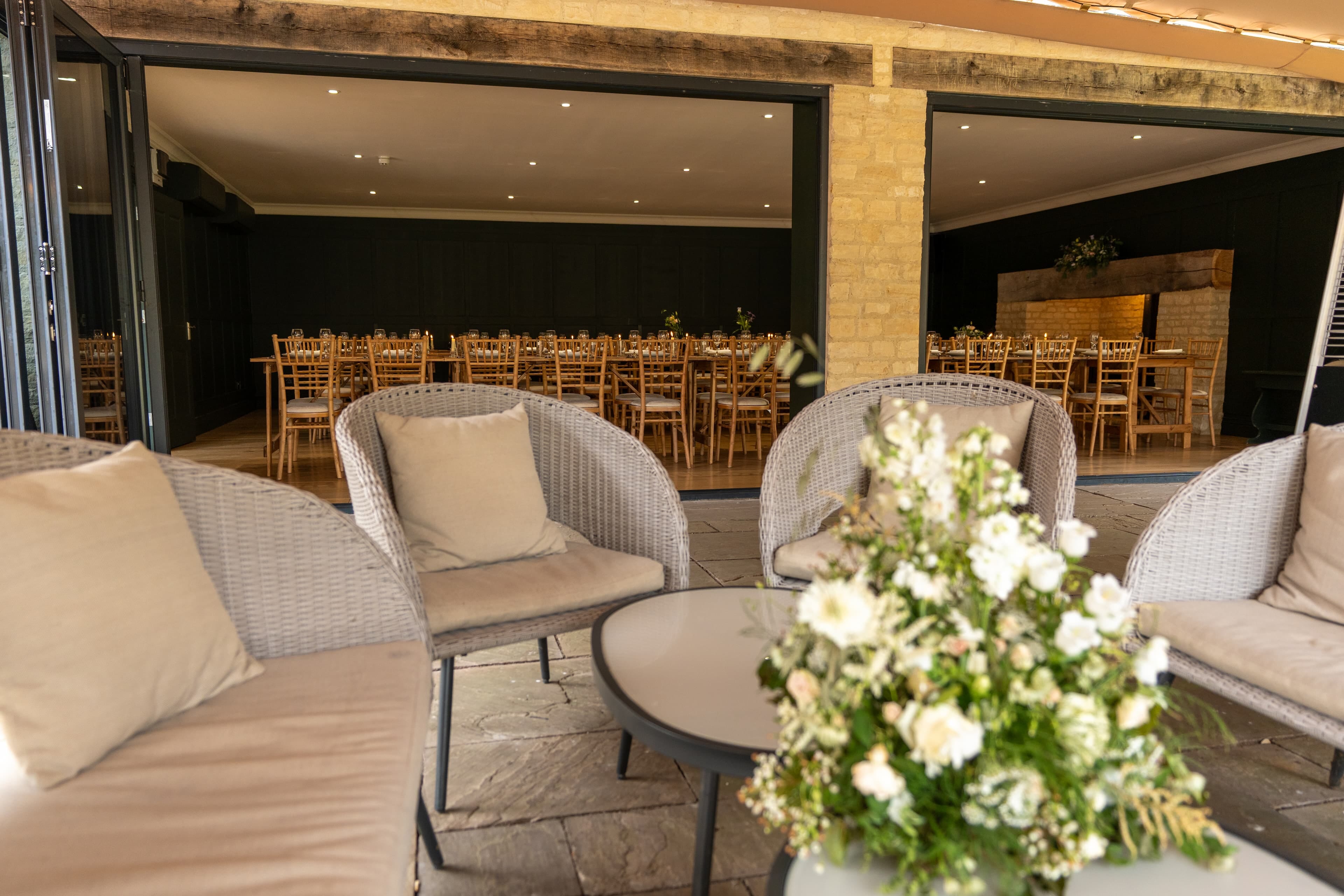 dining with doors open
