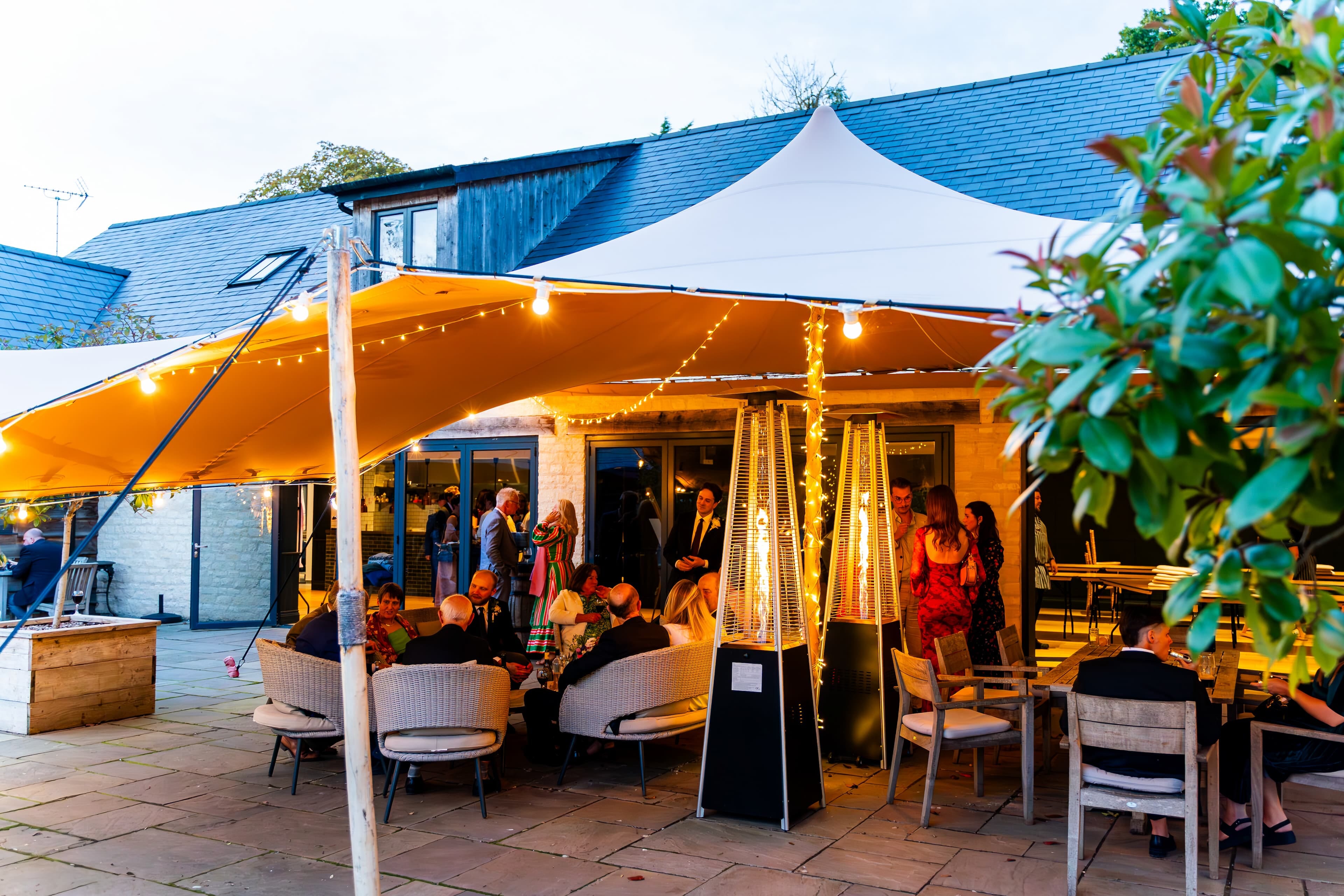 outdoor seating with heaters